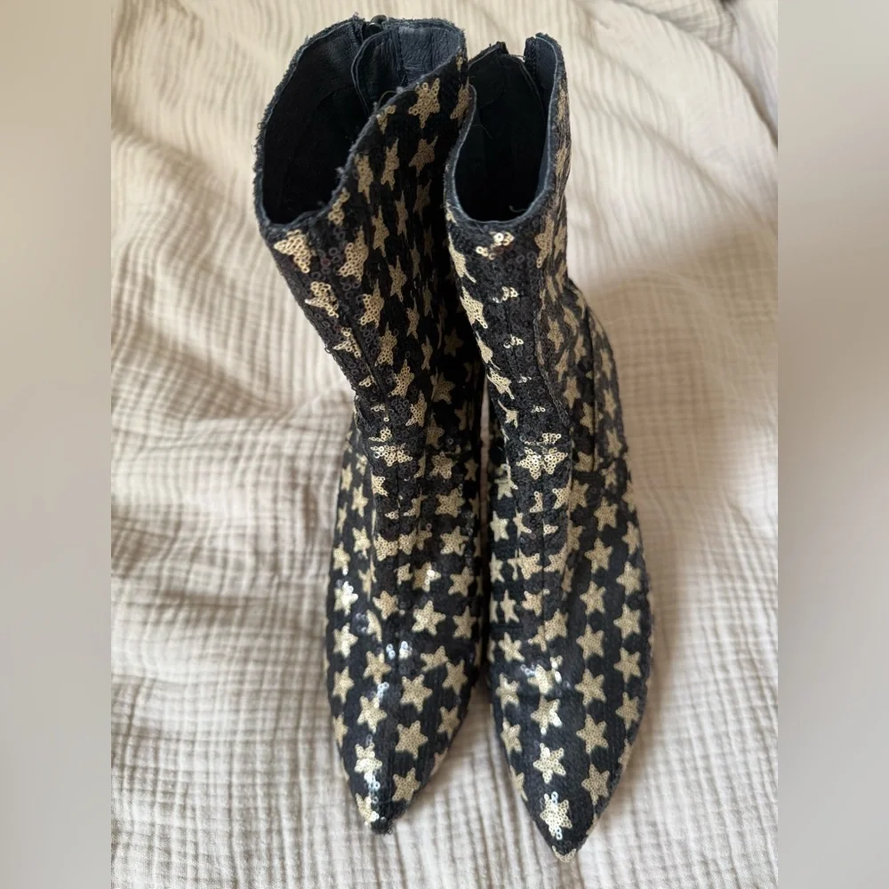 Free People Starry Black and Gold Heeled Boots - Picture 6 of 13